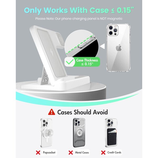 Estación de carga inalámbrica para iPhone: soporte de cargador 3 en 1, múltiples dispositivos para Apple - iPhone 16e 16 15 14 Pro Max 13 12 11 - Watch 10 9 8 7 6 5 4 3 2 SE y Ultra Series - Airpods 4 - Imagen 12