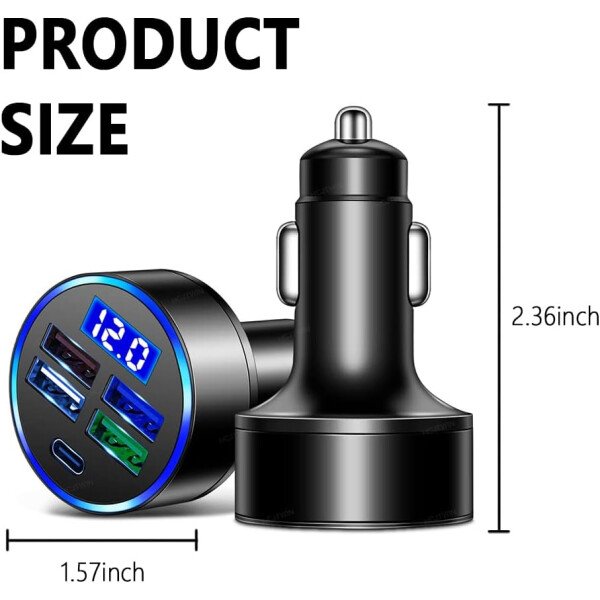 Cargador rápido de automóvil de 6 puertos con monitor de voltaje, cargador USB para encendedor de cigarrillos de coche (PD+QC3.0) compatible con iphone13/14/15 y la mayoría de los modelos Android, - Imagen 9