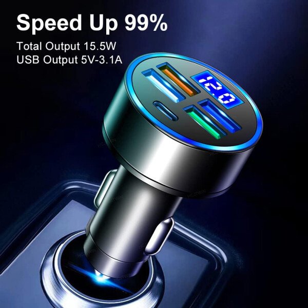 Cargador rápido de automóvil de 6 puertos con monitor de voltaje, cargador USB para encendedor de cigarrillos de coche (PD+QC3.0) compatible con iphone13/14/15 y la mayoría de los modelos Android, - Imagen 10