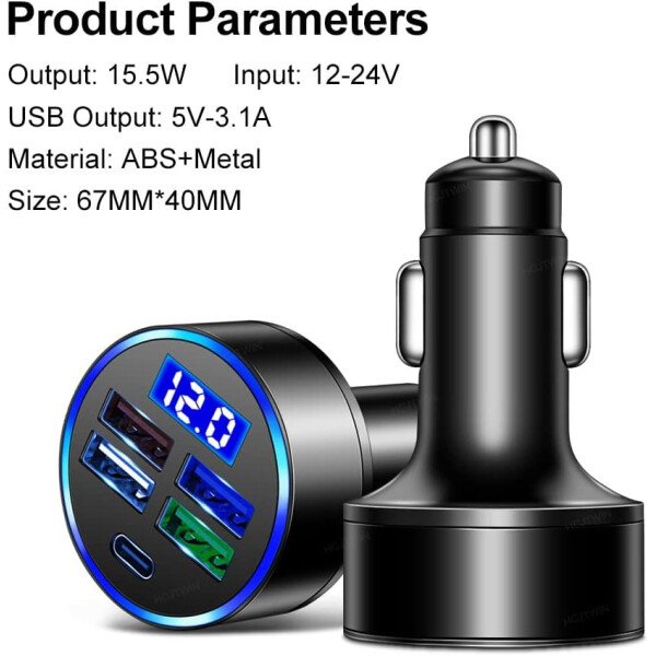 Cargador rápido de automóvil de 6 puertos con monitor de voltaje, cargador USB para encendedor de cigarrillos de coche (PD+QC3.0) compatible con iphone13/14/15 y la mayoría de los modelos Android, - Imagen 11