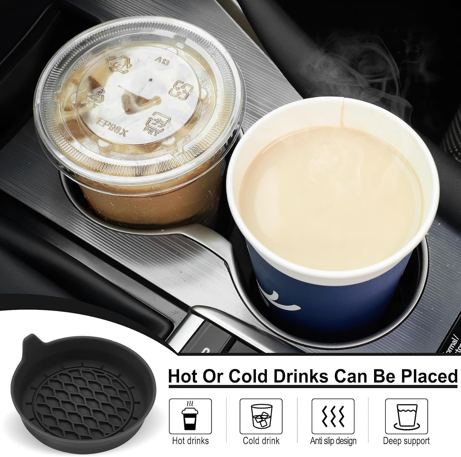SINGARO Portavasos para automóvil, inserto de portavasos de silicona, portavasos antideslizantes universales, accesorios para el interior del automóvil para mujeres y hombres, juego de 4 unidades, - Imagen 5