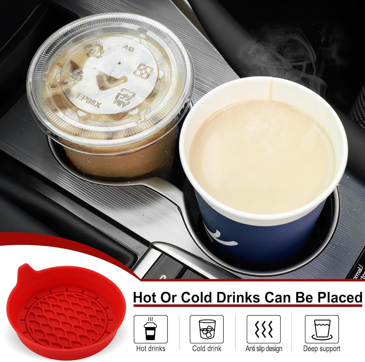 SINGARO Portavasos para automóvil, inserto de portavasos de silicona, portavasos antideslizantes universales, accesorios para el interior del automóvil para mujeres y hombres, juego de 4 unidades, - Imagen 29