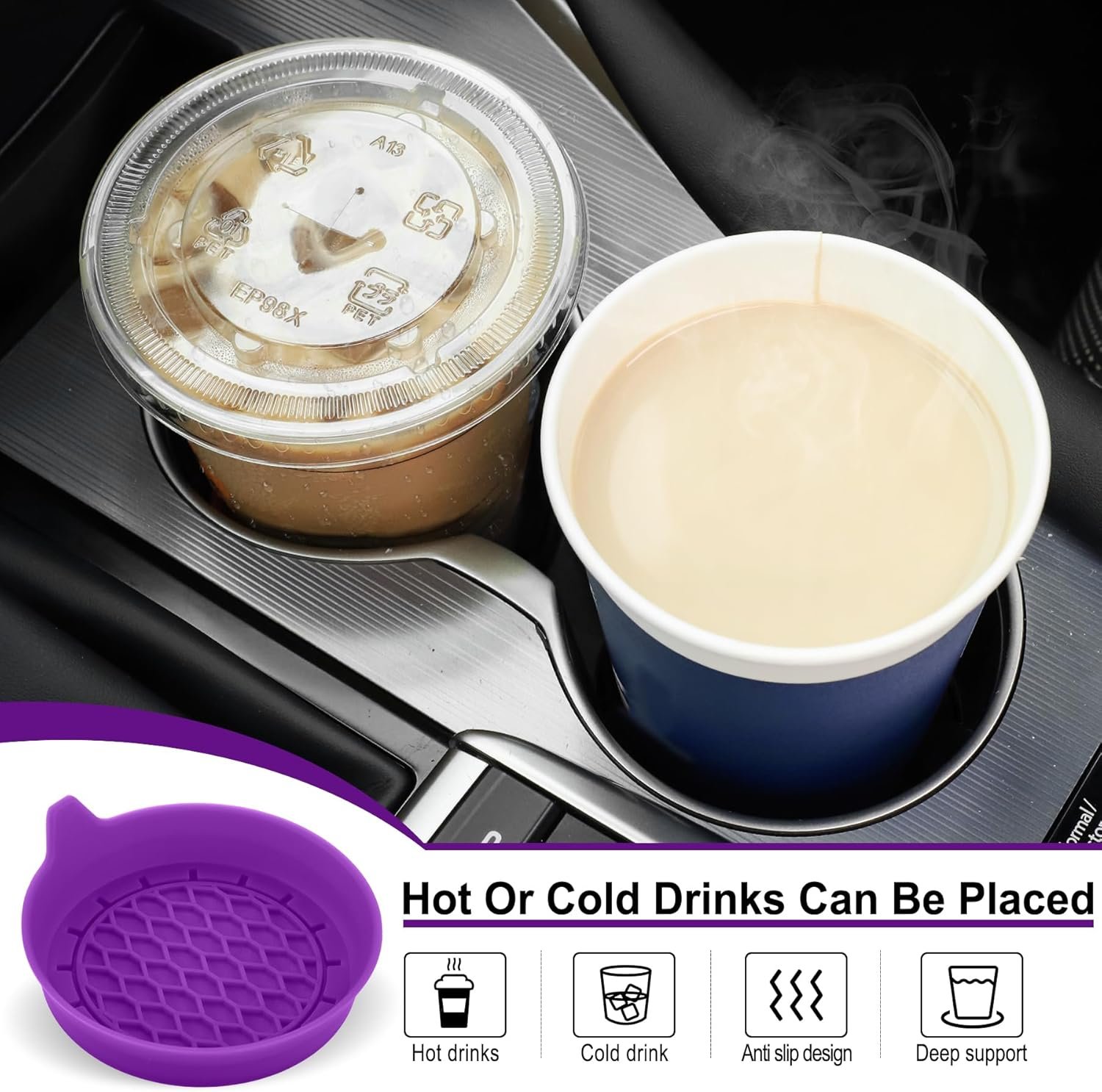 SINGARO Portavasos para automóvil, inserto de portavasos de silicona, portavasos antideslizantes universales, accesorios para el interior del automóvil para mujeres y hombres, juego de 4 unidades, - Imagen 41