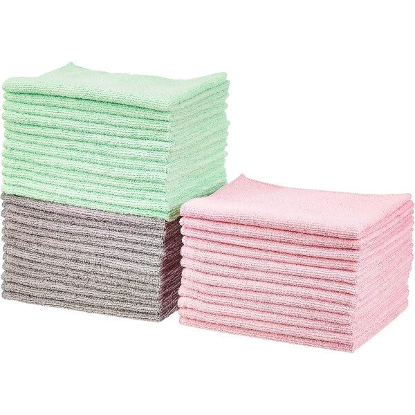 Amazon Basics Paños de limpieza de microfibra, no abrasivos, reutilizables y lavables, paquete de 24, azul/blanco/amarillo, 16 x 12 pulgadas - Image 10