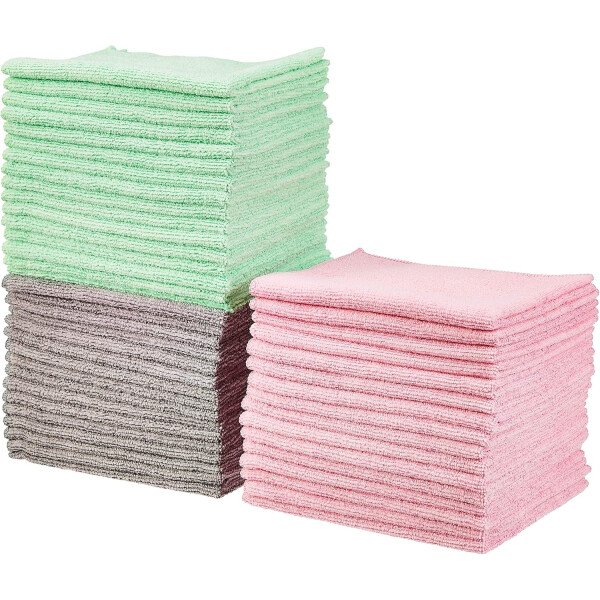 Amazon Basics Paños de limpieza de microfibra, no abrasivos, reutilizables y lavables, paquete de 24, azul/blanco/amarillo, 16 x 12 pulgadas - Image 20