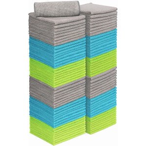 AIDEA Paño de limpieza de microfibra, 100 unidades, toallas de microfibra suave para automóviles, trapos de limpieza absorbentes, paños de lavado sin pelusa para casa, cocina, ventana (12 x 12