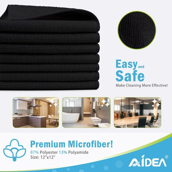 AIDEA Paño de limpieza de microfibra, 100 unidades, toallas de microfibra suave para automóviles, trapos de limpieza absorbentes, paños de lavado sin pelusa para casa, cocina, ventana (12 x 12 - Imagen 3
