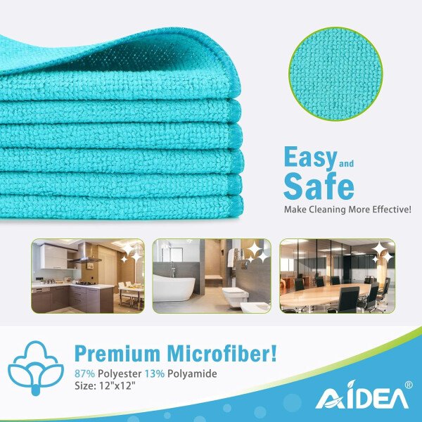 AIDEA Paño de limpieza de microfibra, 100 unidades, toallas de microfibra suave para automóviles, trapos de limpieza absorbentes, paños de lavado sin pelusa para casa, cocina, ventana (12 x 12 - Imagen 11