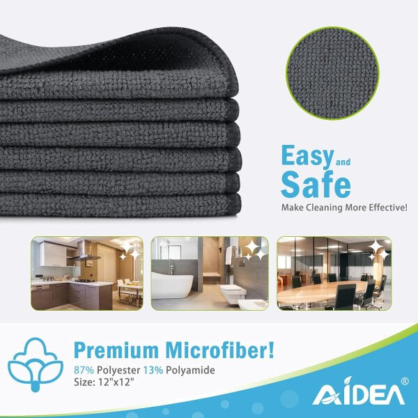 AIDEA Paño de limpieza de microfibra, 100 unidades, toallas de microfibra suave para automóviles, trapos de limpieza absorbentes, paños de lavado sin pelusa para casa, cocina, ventana (12 x 12 - Imagen 17