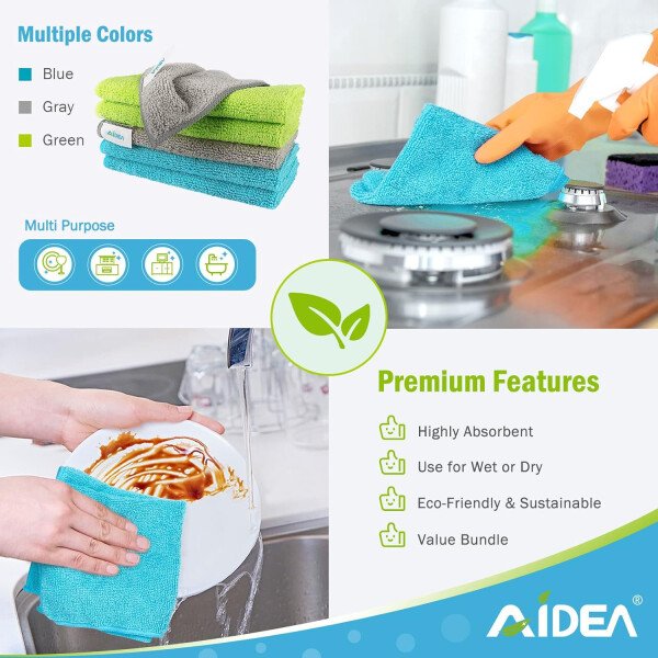 AIDEA Paño de limpieza de microfibra, 100 unidades, toallas de microfibra suave para automóviles, trapos de limpieza absorbentes, paños de lavado sin pelusa para casa, cocina, ventana (12 x 12 - Imagen 36