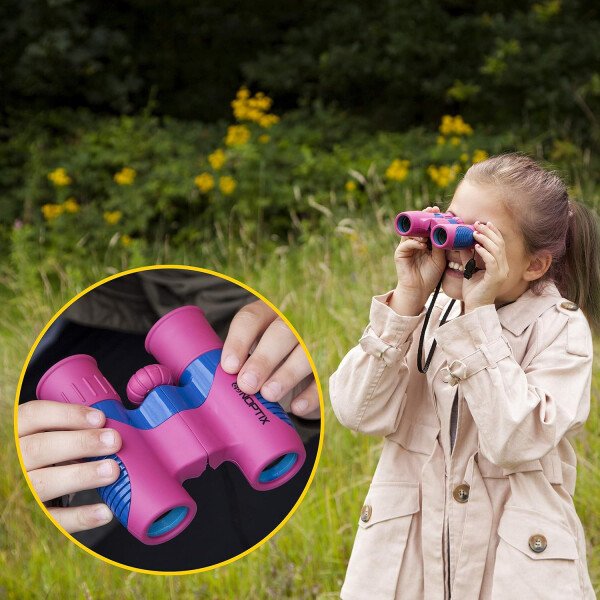 Prismáticos para niños, niñas o niños, binoculares reales para niños en azul verde vibrante, incluye libro de calcomanías con 40 especies de aves, juguetes pequeños para niños pequeños - Imagen 9
