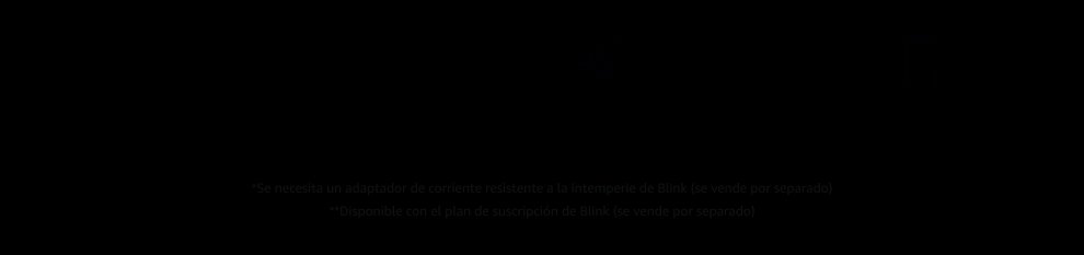 Seis íconos que representan características clave. Funciones de iconos: vista HD día + noche, audio bidireccional, foco LED, detección de movimiento, resistente a la intemperie y notificaciones inteligentes.
