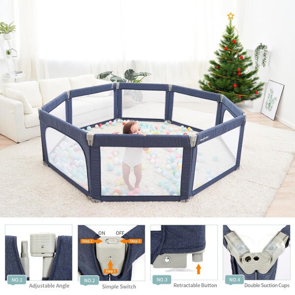 Doradotey - Corralito plegable para bebés de 1 a 3 años, tamaño y forma, recinto ajustable, 8 paneles, puerta desmontable de 79 x 71 pulgadas, gran patio para interiores, fácil de montar y limpiar - Imagen 3