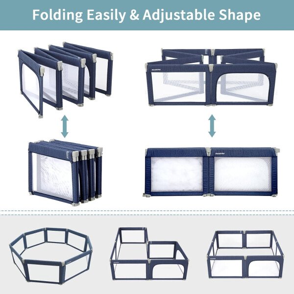 Doradotey - Corralito plegable para bebés de 1 a 3 años, tamaño y forma, recinto ajustable, 8 paneles, puerta desmontable de 79 x 71 pulgadas, gran patio para interiores, fácil de montar y limpiar - Imagen 4