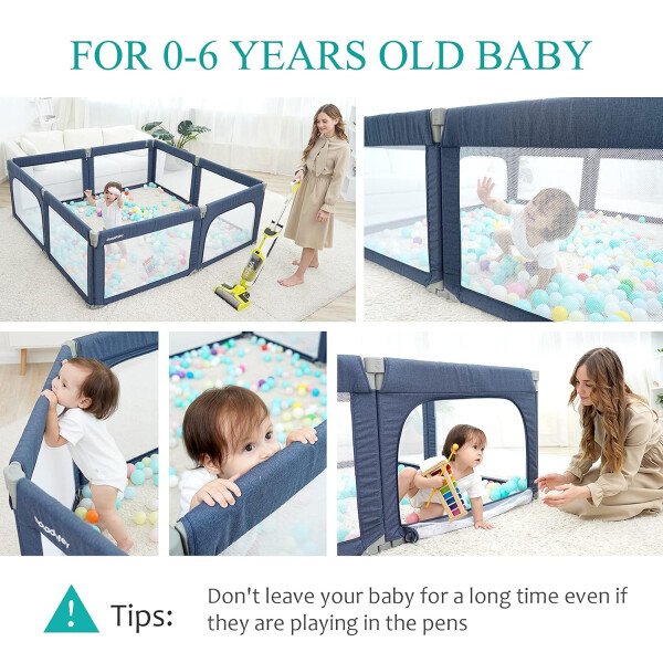 Doradotey - Corralito plegable para bebés de 1 a 3 años, tamaño y forma, recinto ajustable, 8 paneles, puerta desmontable de 79 x 71 pulgadas, gran patio para interiores, fácil de montar y limpiar - Imagen 6