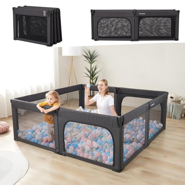 Doradotey - Corralito plegable para bebés de 1 a 3 años, tamaño y forma, recinto ajustable, 8 paneles, puerta desmontable de 79 x 71 pulgadas, gran patio para interiores, fácil de montar y limpiar - Imagen 7