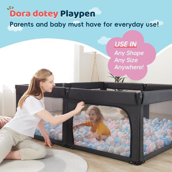 Doradotey - Corralito plegable para bebés de 1 a 3 años, tamaño y forma, recinto ajustable, 8 paneles, puerta desmontable de 79 x 71 pulgadas, gran patio para interiores, fácil de montar y limpiar - Imagen 8