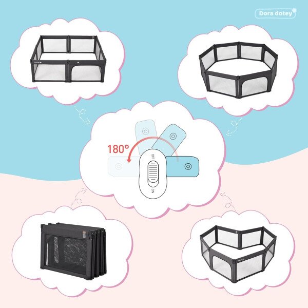 Doradotey - Corralito plegable para bebés de 1 a 3 años, tamaño y forma, recinto ajustable, 8 paneles, puerta desmontable de 79 x 71 pulgadas, gran patio para interiores, fácil de montar y limpiar - Imagen 9