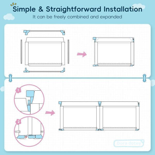 Doradotey - Corralito plegable para bebés de 1 a 3 años, tamaño y forma, recinto ajustable, 8 paneles, puerta desmontable de 79 x 71 pulgadas, gran patio para interiores, fácil de montar y limpiar - Imagen 10