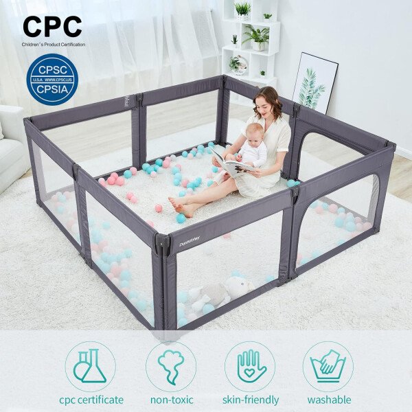 Doradotey - Corralito plegable para bebés de 1 a 3 años, tamaño y forma, recinto ajustable, 8 paneles, puerta desmontable de 79 x 71 pulgadas, gran patio para interiores, fácil de montar y limpiar - Imagen 13
