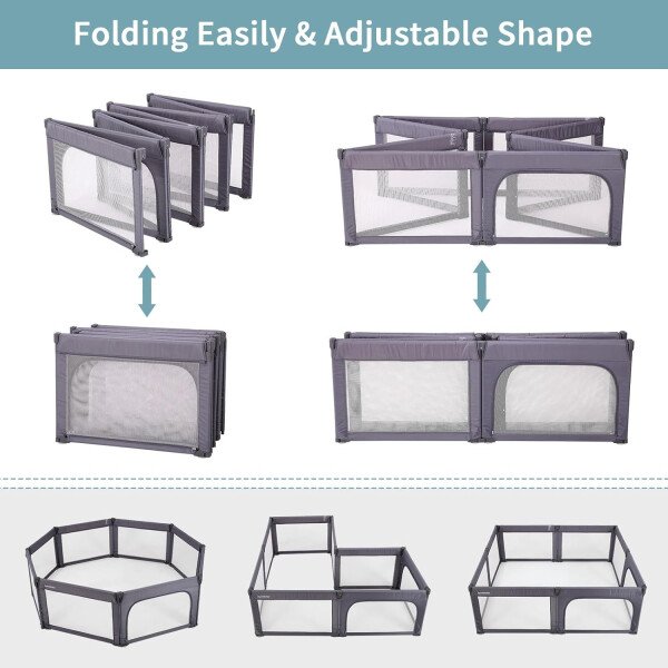 Doradotey - Corralito plegable para bebés de 1 a 3 años, tamaño y forma, recinto ajustable, 8 paneles, puerta desmontable de 79 x 71 pulgadas, gran patio para interiores, fácil de montar y limpiar - Imagen 14