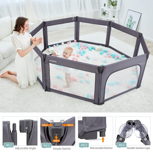 Doradotey - Corralito plegable para bebés de 1 a 3 años, tamaño y forma, recinto ajustable, 8 paneles, puerta desmontable de 79 x 71 pulgadas, gran patio para interiores, fácil de montar y limpiar - Imagen 15