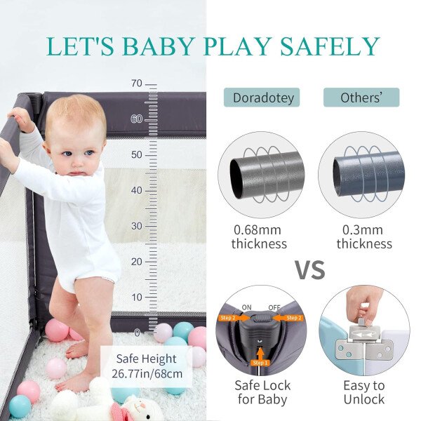 Doradotey - Corralito plegable para bebés de 1 a 3 años, tamaño y forma, recinto ajustable, 8 paneles, puerta desmontable de 79 x 71 pulgadas, gran patio para interiores, fácil de montar y limpiar - Imagen 16