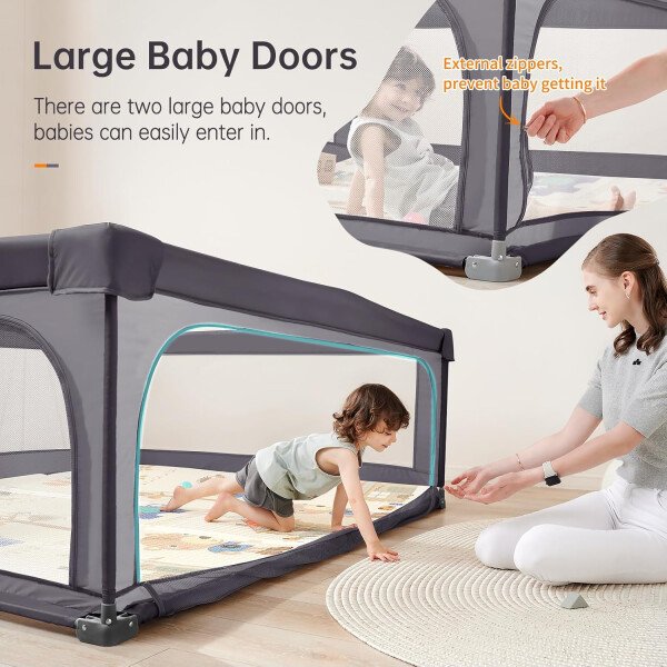 Doradotey - Corralito plegable para bebés de 1 a 3 años, tamaño y forma, recinto ajustable, 8 paneles, puerta desmontable de 79 x 71 pulgadas, gran patio para interiores, fácil de montar y limpiar - Imagen 22