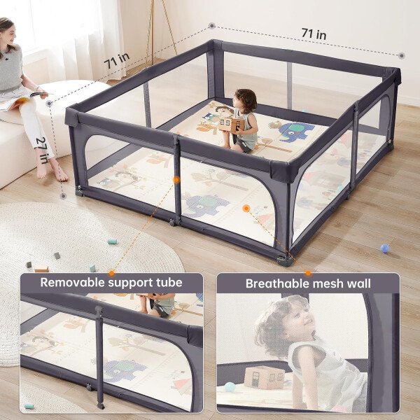 Doradotey - Corralito plegable para bebés de 1 a 3 años, tamaño y forma, recinto ajustable, 8 paneles, puerta desmontable de 79 x 71 pulgadas, gran patio para interiores, fácil de montar y limpiar - Imagen 23