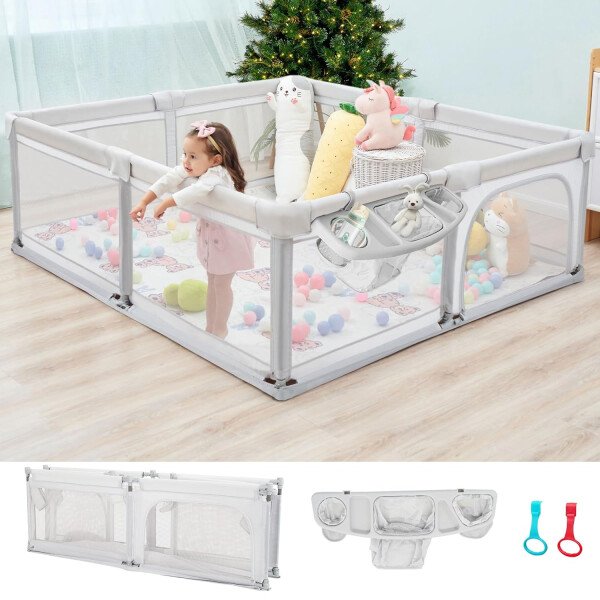 Doradotey - Corralito plegable para bebés de 1 a 3 años, tamaño y forma, recinto ajustable, 8 paneles, puerta desmontable de 79 x 71 pulgadas, gran patio para interiores, fácil de montar y limpiar - Imagen 24