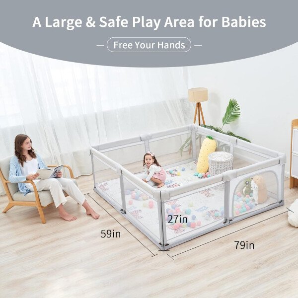Doradotey - Corralito plegable para bebés de 1 a 3 años, tamaño y forma, recinto ajustable, 8 paneles, puerta desmontable de 79 x 71 pulgadas, gran patio para interiores, fácil de montar y limpiar - Imagen 25