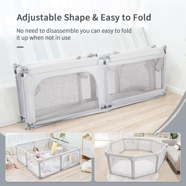 Doradotey - Corralito plegable para bebés de 1 a 3 años, tamaño y forma, recinto ajustable, 8 paneles, puerta desmontable de 79 x 71 pulgadas, gran patio para interiores, fácil de montar y limpiar - Imagen 26