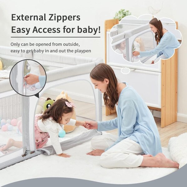 Doradotey - Corralito plegable para bebés de 1 a 3 años, tamaño y forma, recinto ajustable, 8 paneles, puerta desmontable de 79 x 71 pulgadas, gran patio para interiores, fácil de montar y limpiar - Imagen 28