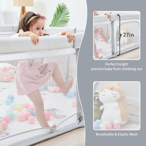 Doradotey - Corralito plegable para bebés de 1 a 3 años, tamaño y forma, recinto ajustable, 8 paneles, puerta desmontable de 79 x 71 pulgadas, gran patio para interiores, fácil de montar y limpiar - Imagen 29