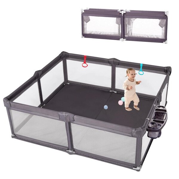 Doradotey - Corralito plegable para bebés de 1 a 3 años, tamaño y forma, recinto ajustable, 8 paneles, puerta desmontable de 79 x 71 pulgadas, gran patio para interiores, fácil de montar y limpiar - Imagen 30