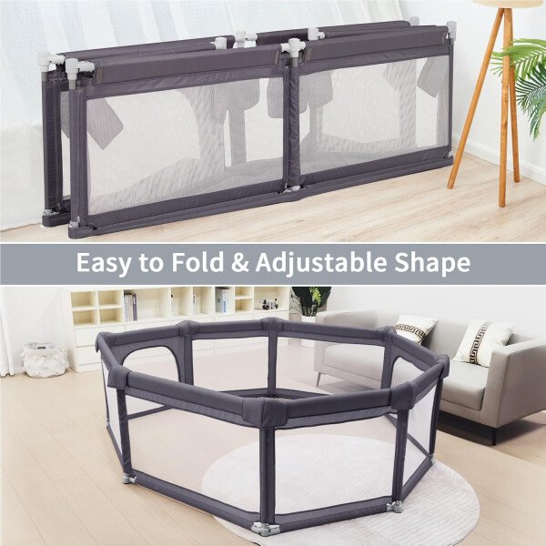 Doradotey - Corralito plegable para bebés de 1 a 3 años, tamaño y forma, recinto ajustable, 8 paneles, puerta desmontable de 79 x 71 pulgadas, gran patio para interiores, fácil de montar y limpiar - Imagen 31