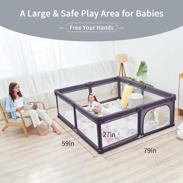 Doradotey - Corralito plegable para bebés de 1 a 3 años, tamaño y forma, recinto ajustable, 8 paneles, puerta desmontable de 79 x 71 pulgadas, gran patio para interiores, fácil de montar y limpiar - Imagen 32