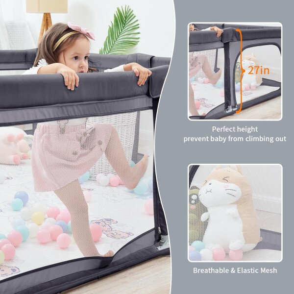 Doradotey - Corralito plegable para bebés de 1 a 3 años, tamaño y forma, recinto ajustable, 8 paneles, puerta desmontable de 79 x 71 pulgadas, gran patio para interiores, fácil de montar y limpiar - Imagen 34