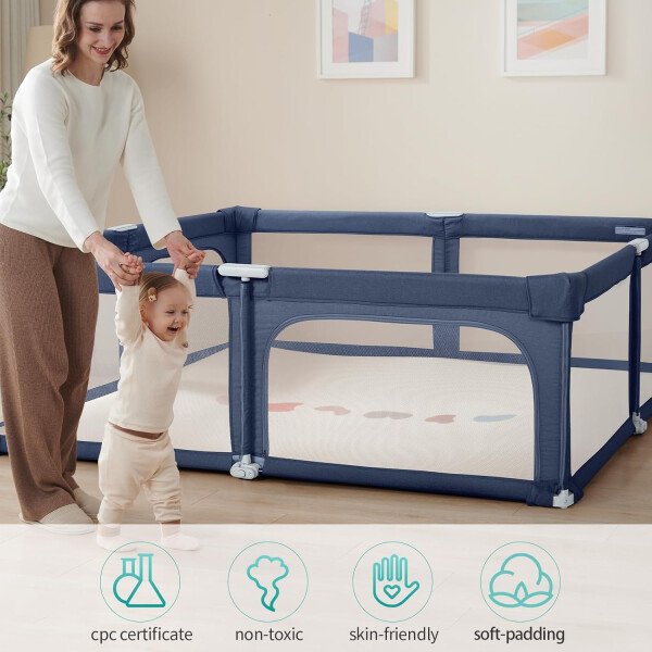 Doradotey - Corralito plegable para bebés de 1 a 3 años, tamaño y forma, recinto ajustable, 8 paneles, puerta desmontable de 79 x 71 pulgadas, gran patio para interiores, fácil de montar y limpiar - Imagen 37