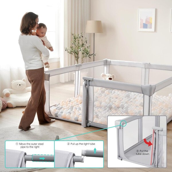 Doradotey - Corralito plegable para bebés de 1 a 3 años, tamaño y forma, recinto ajustable, 8 paneles, puerta desmontable de 79 x 71 pulgadas, gran patio para interiores, fácil de montar y limpiar - Imagen 39