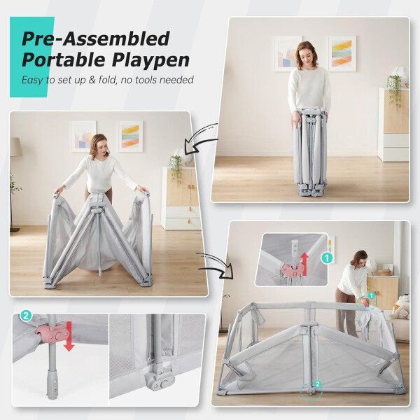Doradotey - Corralito plegable para bebés de 1 a 3 años, tamaño y forma, recinto ajustable, 8 paneles, puerta desmontable de 79 x 71 pulgadas, gran patio para interiores, fácil de montar y limpiar - Imagen 40