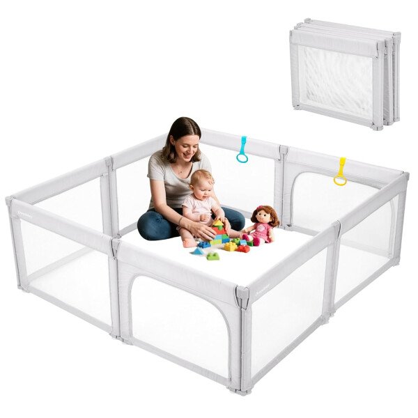 Doradotey - Corralito plegable para bebés de 1 a 3 años, tamaño y forma, recinto ajustable, 8 paneles, puerta desmontable de 79 x 71 pulgadas, gran patio para interiores, fácil de montar y limpiar - Imagen 42