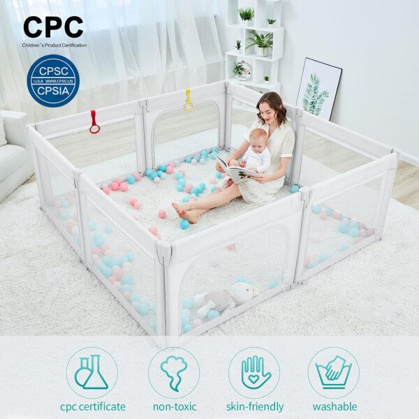 Doradotey - Corralito plegable para bebés de 1 a 3 años, tamaño y forma, recinto ajustable, 8 paneles, puerta desmontable de 79 x 71 pulgadas, gran patio para interiores, fácil de montar y limpiar - Imagen 43