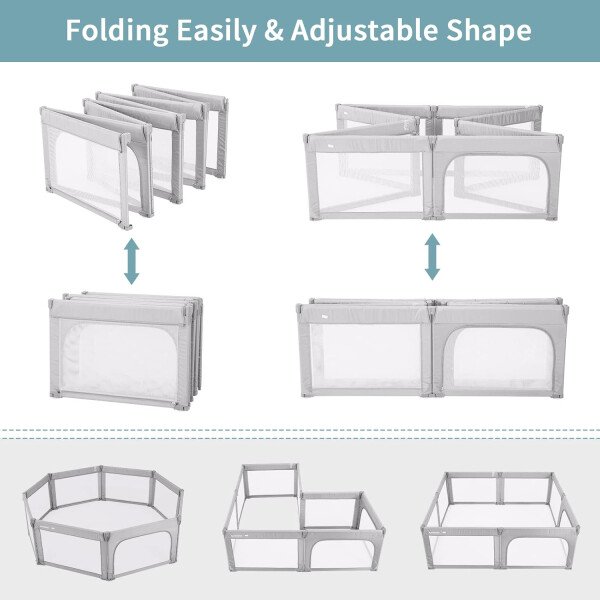 Doradotey - Corralito plegable para bebés de 1 a 3 años, tamaño y forma, recinto ajustable, 8 paneles, puerta desmontable de 79 x 71 pulgadas, gran patio para interiores, fácil de montar y limpiar - Imagen 44