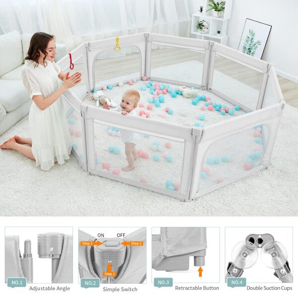 Doradotey - Corralito plegable para bebés de 1 a 3 años, tamaño y forma, recinto ajustable, 8 paneles, puerta desmontable de 79 x 71 pulgadas, gran patio para interiores, fácil de montar y limpiar - Imagen 45