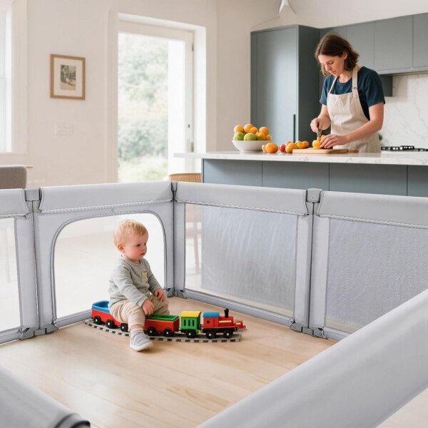 Doradotey - Corralito plegable para bebés de 1 a 3 años, tamaño y forma, recinto ajustable, 8 paneles, puerta desmontable de 79 x 71 pulgadas, gran patio para interiores, fácil de montar y limpiar - Imagen 47