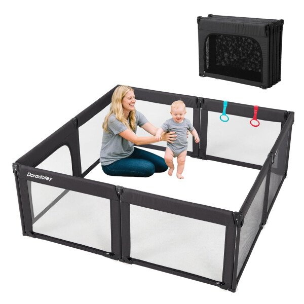 Doradotey - Corralito plegable para bebés de 1 a 3 años, tamaño y forma, recinto ajustable, 8 paneles, puerta desmontable de 79 x 71 pulgadas, gran patio para interiores, fácil de montar y limpiar - Imagen 48