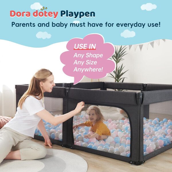 Doradotey - Corralito plegable para bebés de 1 a 3 años, tamaño y forma, recinto ajustable, 8 paneles, puerta desmontable de 79 x 71 pulgadas, gran patio para interiores, fácil de montar y limpiar - Imagen 49