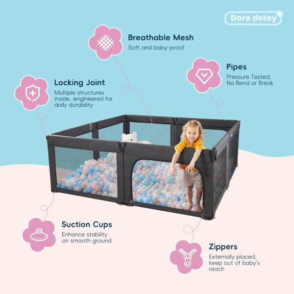 Doradotey - Corralito plegable para bebés de 1 a 3 años, tamaño y forma, recinto ajustable, 8 paneles, puerta desmontable de 79 x 71 pulgadas, gran patio para interiores, fácil de montar y limpiar - Imagen 50