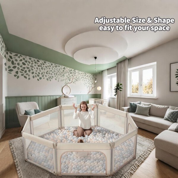 Doradotey - Corralito plegable para bebés de 1 a 3 años, tamaño y forma, recinto ajustable, 8 paneles, puerta desmontable de 79 x 71 pulgadas, gran patio para interiores, fácil de montar y limpiar - Imagen 52